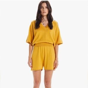 MOTHER The Boxy Crop Sweatshirt V-neck In Amber Yellow